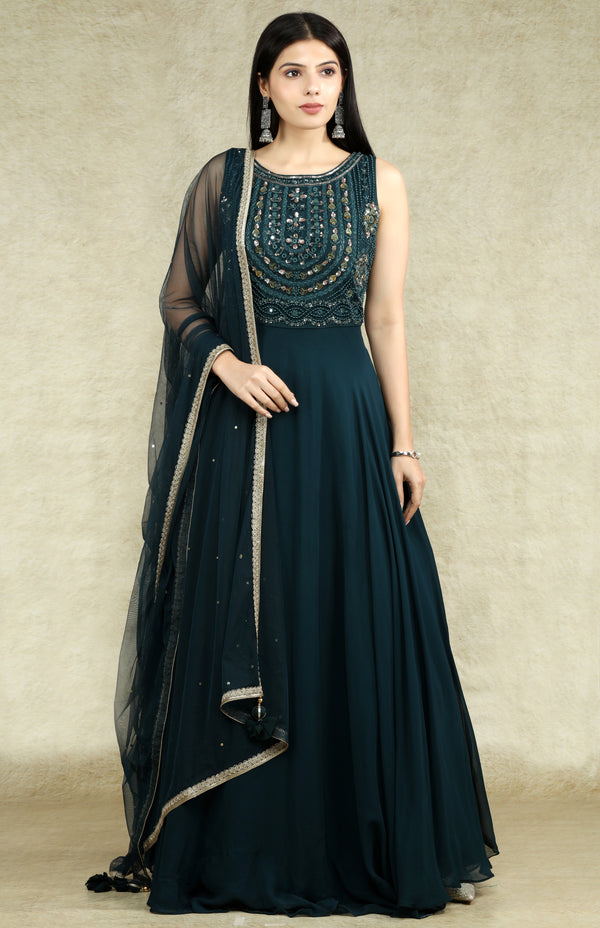 Dark Teal Anarkali Gown Set #6760