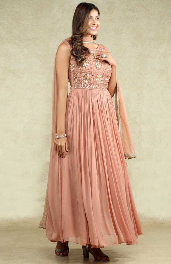 Nude Pink Anarkali Gown Set #6757