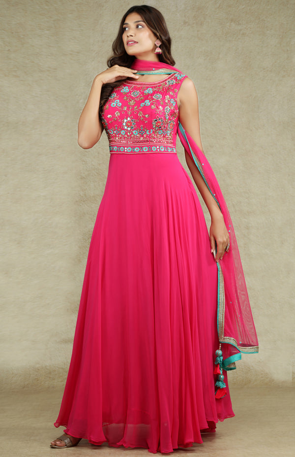 Hot Pink Anarkali Gown Set #6766