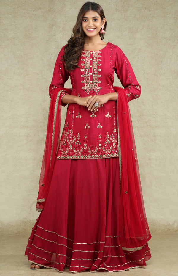 Redish Pink Lacha Lehenga Suit Set #6751