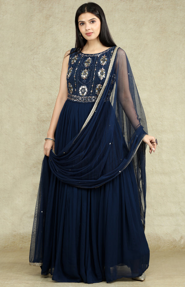 Navy Anarkali Gown Set #6763