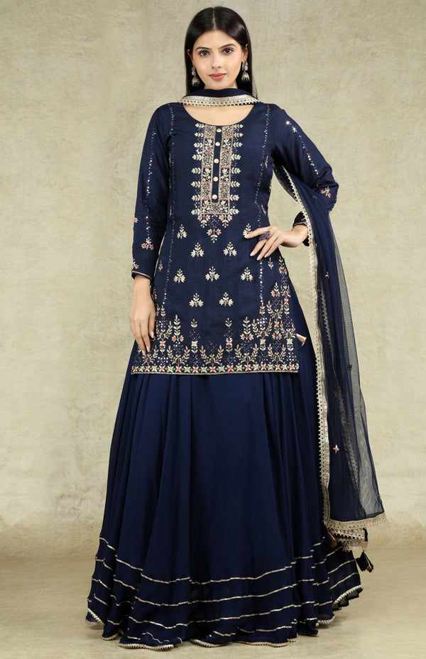 Navy Blue Lacha Lehenga Suit Set #6745