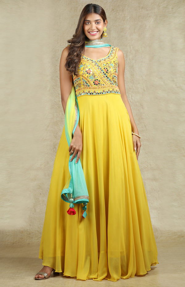 Yellow Anarkali Gown Set #6768