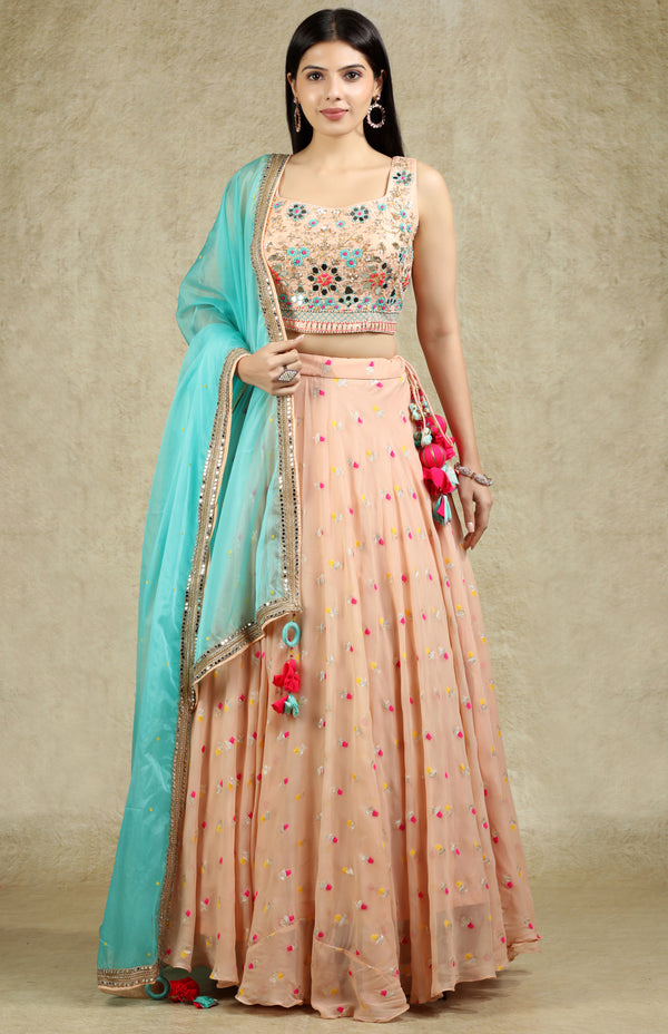 Peach & Aqua Lehenga Set #6808