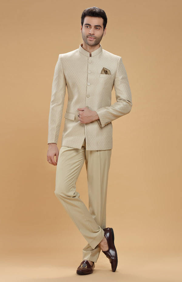 BEIGE GOLD THREAD EMBROIDERED JODHPURI SUIT #7471