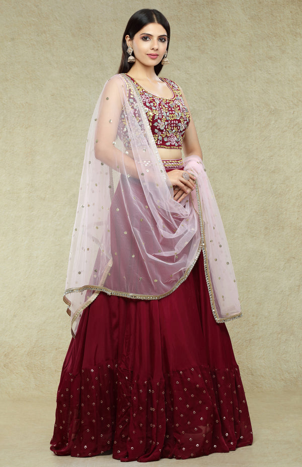 Wine & Blush Lehenga Set #7089