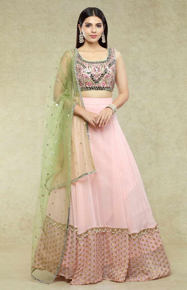 Blush Pink & Mehendi Green Lehenga Set #7090