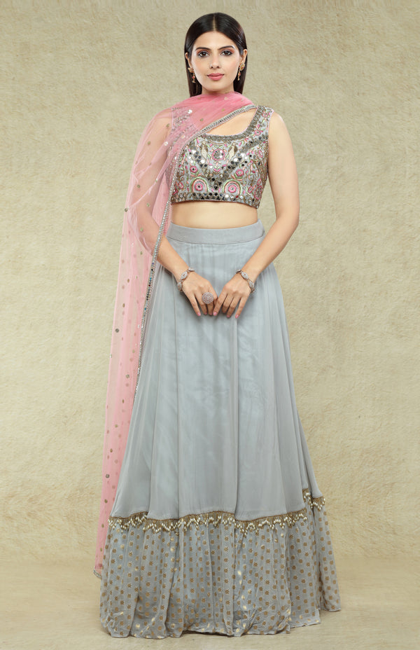 Gray & rose pink Lehenga Set #7093