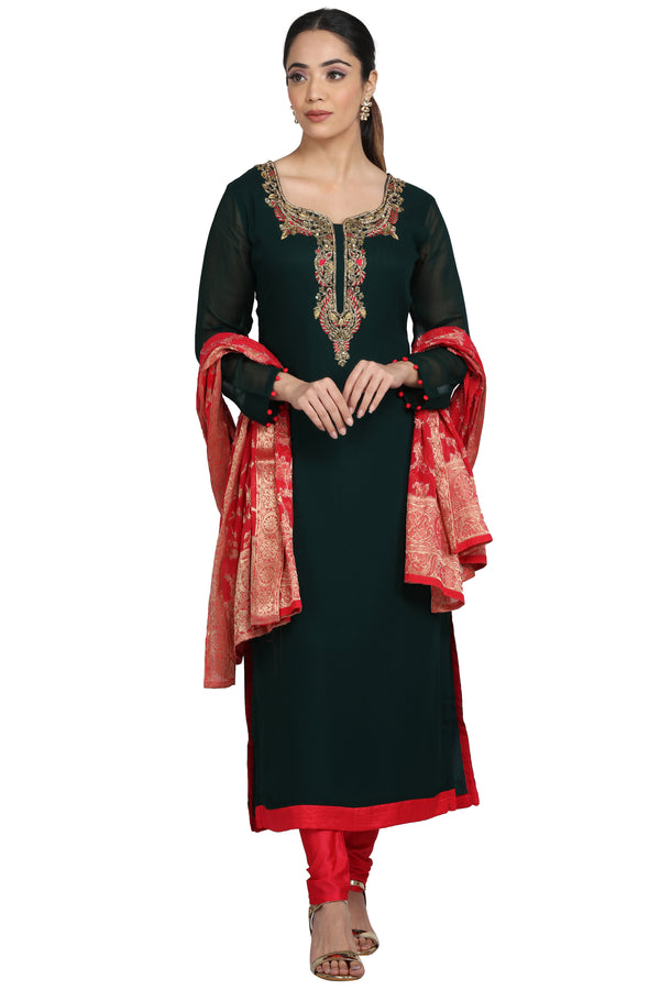 Forest Green Embroidered Palazzo Suit Set