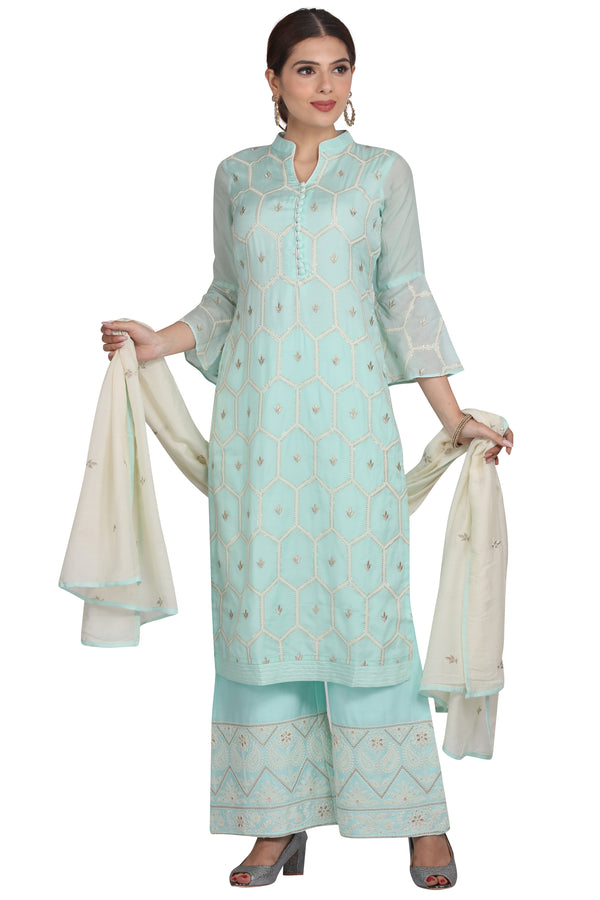 Light Blue Chikankari Palazzo Suit Set