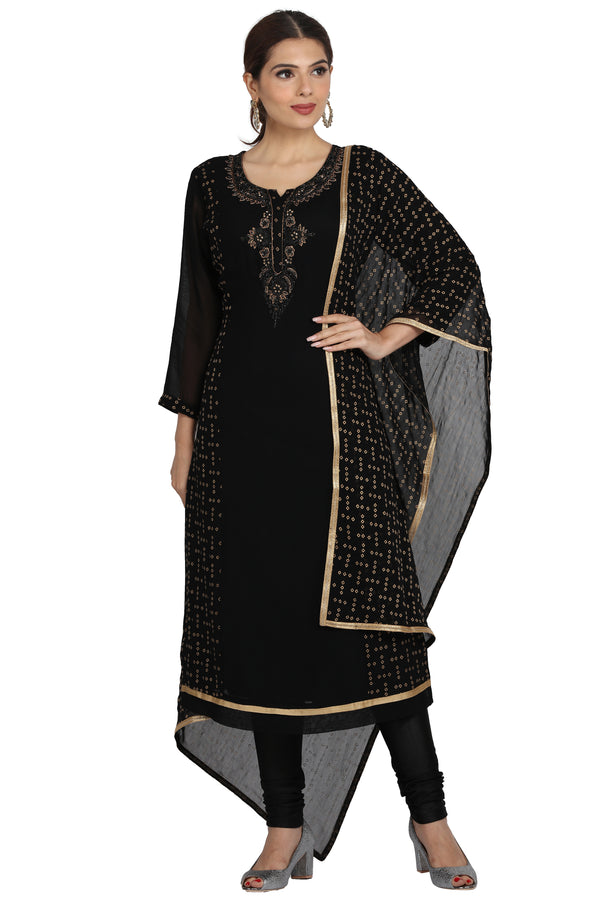 Black Printed Embroidered Palazzo Suit Set