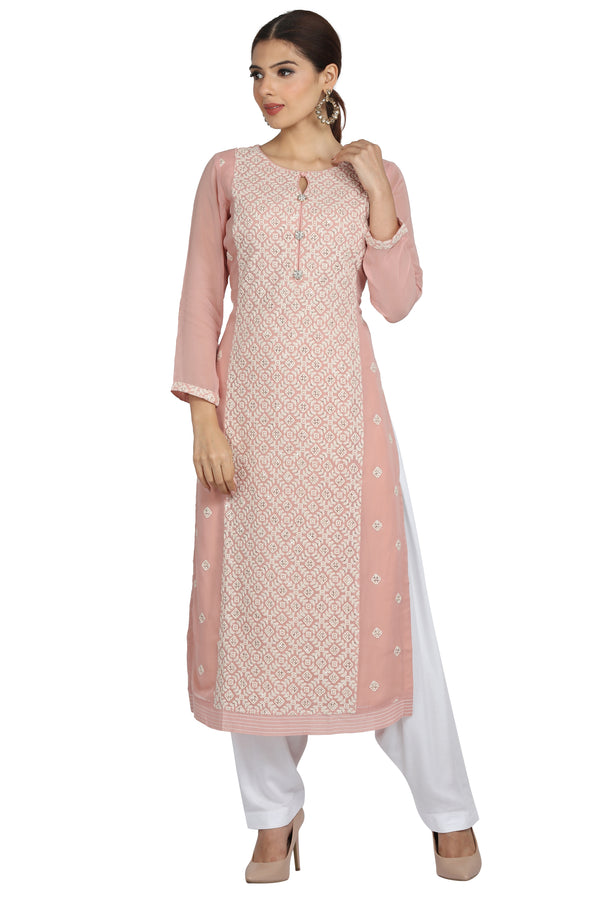 Rose Pink Chikankari Kurti