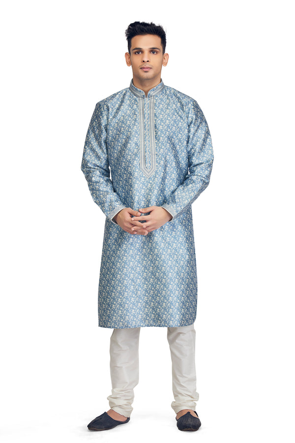 Light Grey Blue Floral Printed Kurta Set