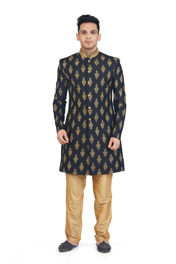 Black Embroidered Sherwani Set