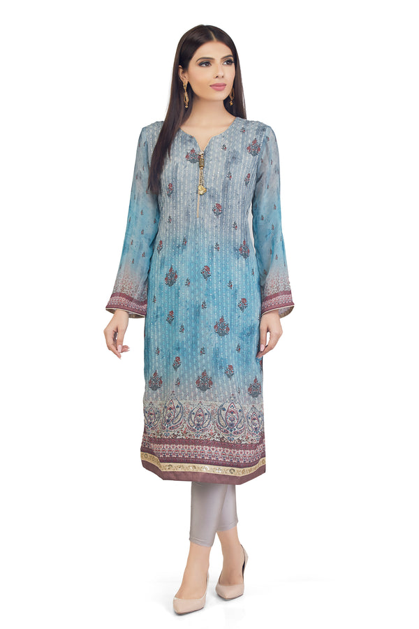 Grey Ombré Chikankari Printed Kurti