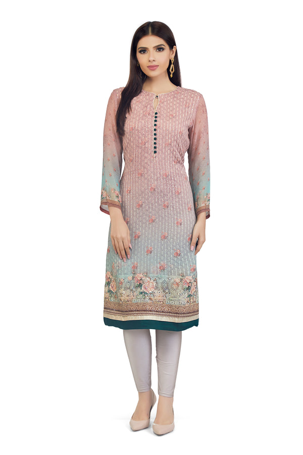 Mauve Ombré Chikankari Printed Kurti