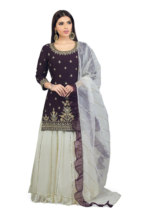 Eggplant Purple Lacha Suit Set with Ruffle Dupatta