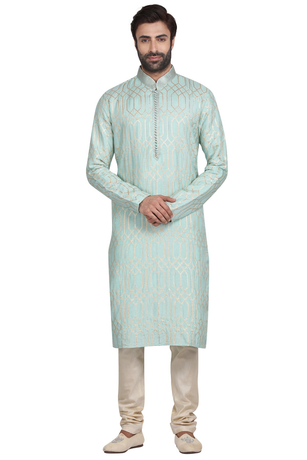 Powder Blue Zari Work Kurta Set